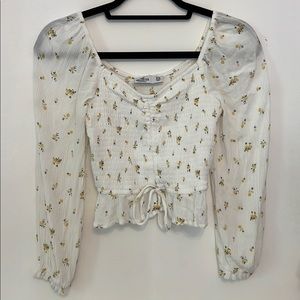 Hollister White Floral Long Sleeve Top